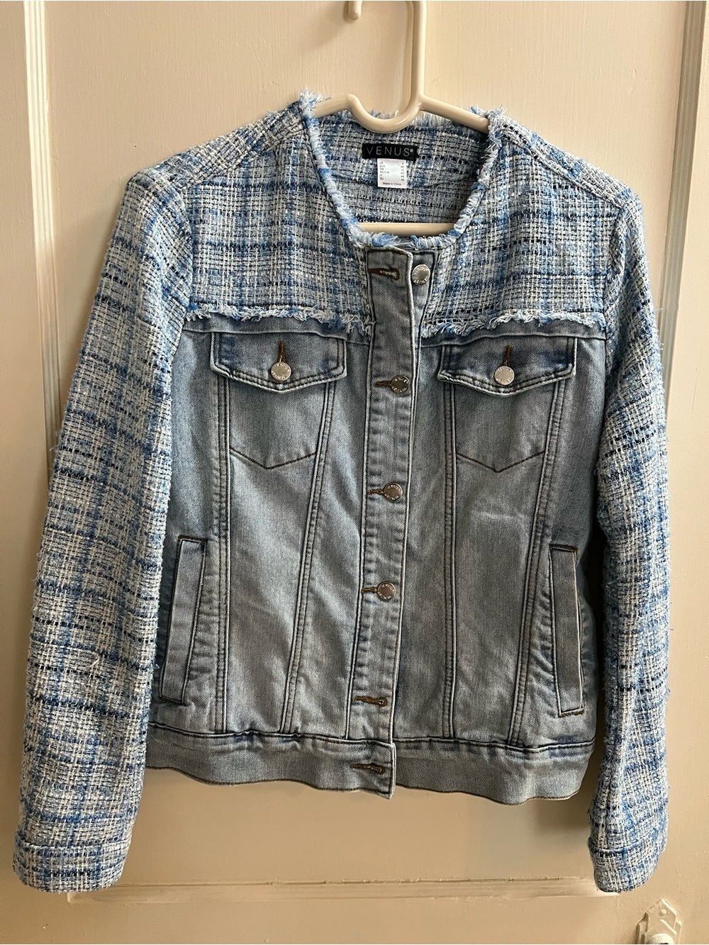 VENUS Light Blue Tweed and Denim Jacket